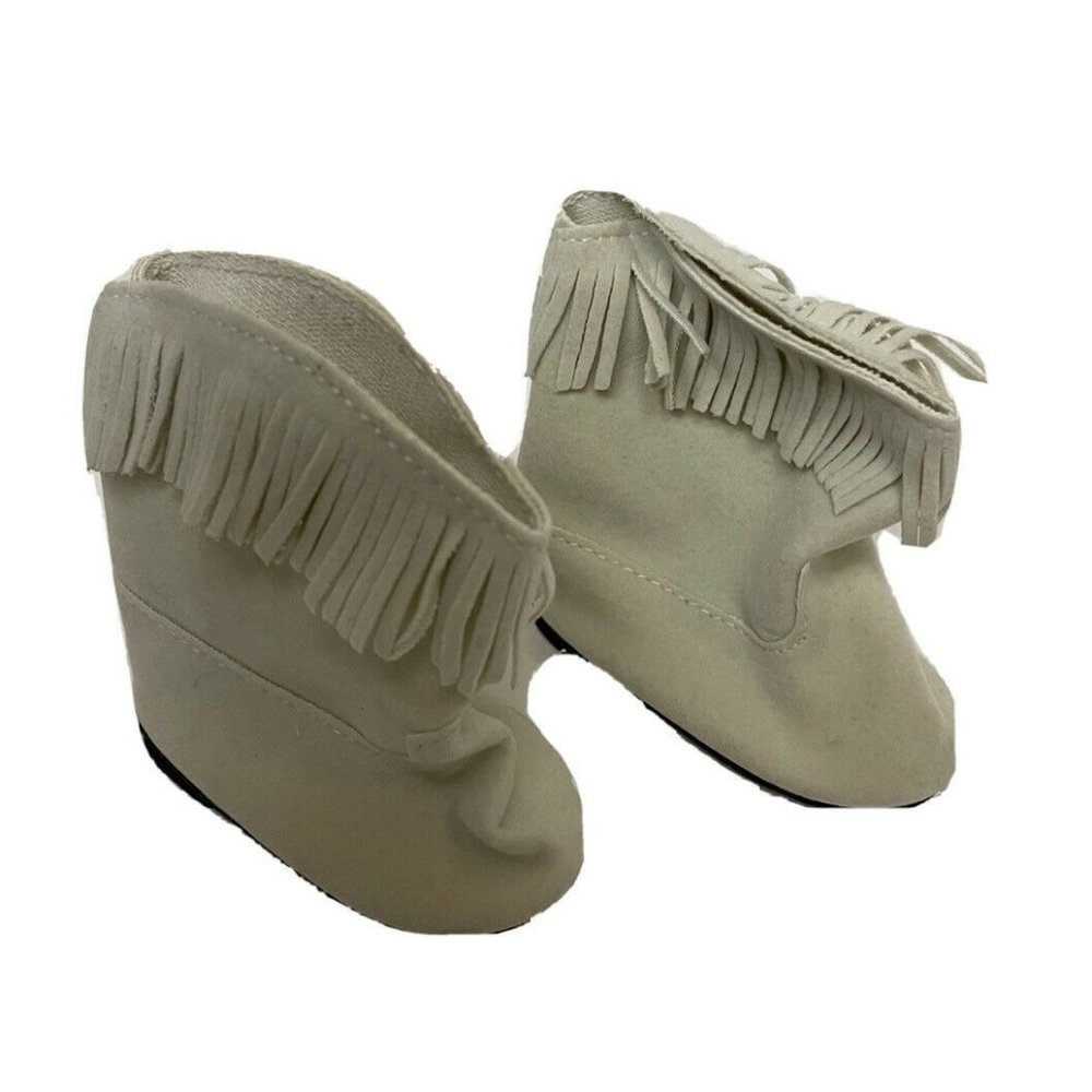 Unbranded Fringe Moccasin Boots Doll Size Cream Faux Suede Slouchy Shoes